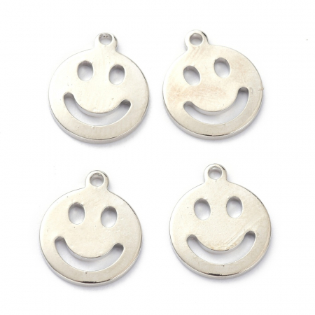 Charm Emoticon, Smiley Face, din alama placata cu platina, 13X11 mm [2]