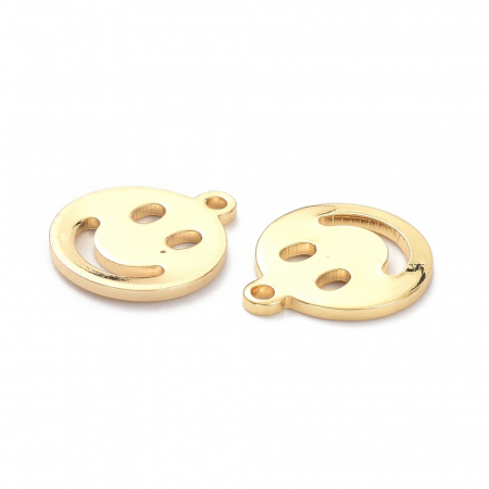 Charm Emoticon, Smiley Face, din alama placata cu aur de 14K, 13X11 mm [2]