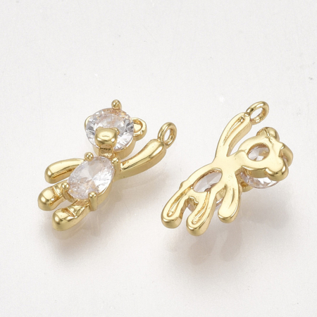 Charm, Pandant, Conector - Charm ursulet cu cristale Cubic Zirconia, din alama placata cu aur de 18 K, 12X6 mm, 1 buc