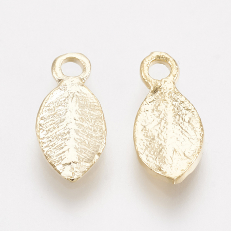 Charm frunza din alama placata cu aur de 18 K, 10.5X4.5 mm, 1 buc [1]