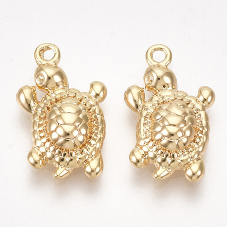 Charm, Pandant, Conector - Charm broasca testoasa din alama placata cu aur de 18 K, 14.5X9 mm, 1 buc