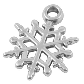 Charm, Pandant, Conector - Charm, fulg de nea argintiu antichizat, plastic CCB - 17X17 mm - 1 bucata