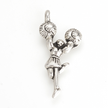 Charm, Pandant, Conector - Charm cheerleader, sport, gimnastica, argintiu antichizat - 29x14 mm
