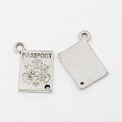 Charm, Pandant, Conector - Charm in forma de pasaport, argintiu antichizat, 16X12 mm, 1 bucata