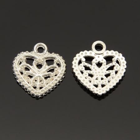 Charm, Pandant, Conector - Charm inima- alama argintie, filigranat - 16X15 mm - 1 buc.