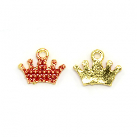 Charm, Pandant, Conector - Charm coronita emailat rosu