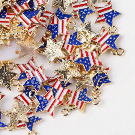 Charm, Pandant, Conector - Charm stea emailat rosu si albastru, cu steagul SUA