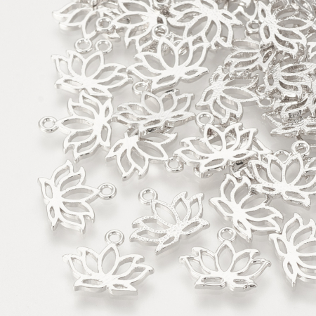 Charm lotus din alama placata cu platina, 10X12 mm, 1 buc [1]