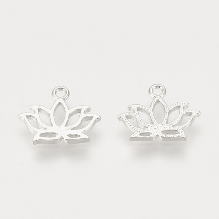 Charm, Pandant, Conector - Charm lotus din alama placata cu platina, 10X12 mm, 1 buc