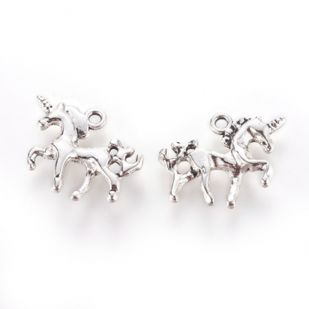 Charm, Pandant, Conector - Charm unicorn argintiu antichizat