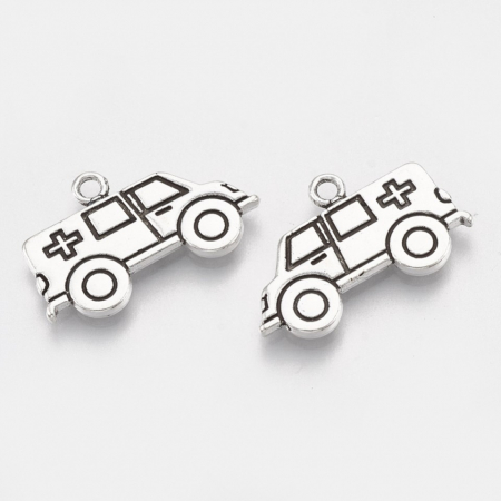Charm, Pandant, Conector - Charm masina, ambulanta, argintiu antichizat - 22x13.5 mm - 1 bucata
