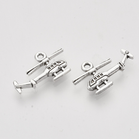 Charm, Pandant, Conector - Charm elicopter argintiu antichizat,