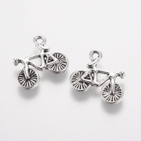 Charm, Pandant, Conector - Charm bicicleta argintiu antichizat