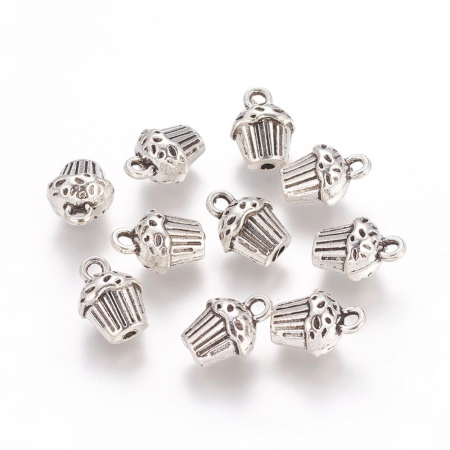 Charm pantant cupcake, briosa, argintiu antichizat, 14X10 mm, 1 buc [1]