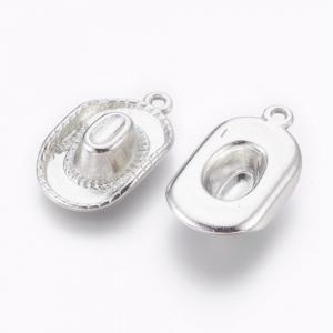 Charm, Pandant, Conector - Charm palarie, cowboy, vacar, argintiu antichizat- 22x13 mm - 1 bucata