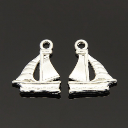 Charm, Pandant, Conector - Charm pandant barca, argintiu, 20X16 mm, 1 buc