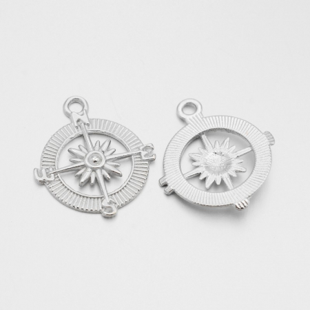 Charm, Pandant, Conector - Charm pandant busola argintiu antichizat, 29X25 mm, 1 buc