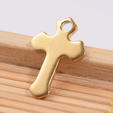 Otel inoxidabil - Charm pandant cruce aurie din otel inoxidabil 304,15x10x1mm- 1 bucata