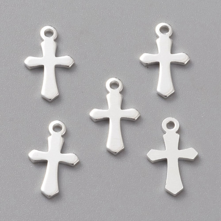 Charm, Pandant, Conector - Charm cruce, cruciulita placata cu argint 925, alama, 12x7 mm- 1 bucata