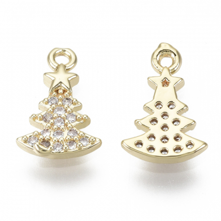 Charm pandant pom de Craciun din alama placata cu aur de 18 K si cristale Cubic Zirconia, 12X8 mm, 1 buc [1]