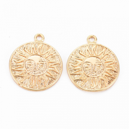Charm - Pandant banut cu soare, din alama placata cu aur de 18 K, 17X14.5 mm, 1 buc
