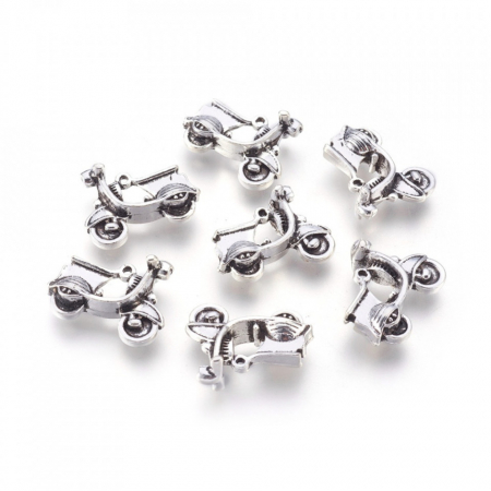Pandant - Charm pandant scooter, autobike, argintiu antichizat, 17.5X23 mm, 1 buc