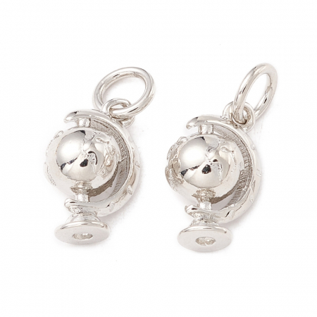 Charm, Pandant, Conector - Charm pandant din alama, glob pamantesc, Tellurion, argintiu antichizat, 11x7.5 mm, 1 buc