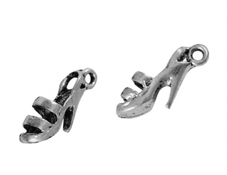 Charm, Pandant, Conector - Charm pantof, argintiu antichizat - 13 mm - 1 bucata