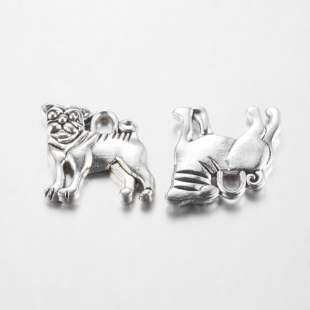 Charm, Pandant, Conector - Charm catel bulldog argintiu antichizat