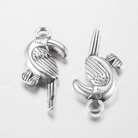 Charm, Pandant, Conector - Charm papagal Tucan argintiu antichizat