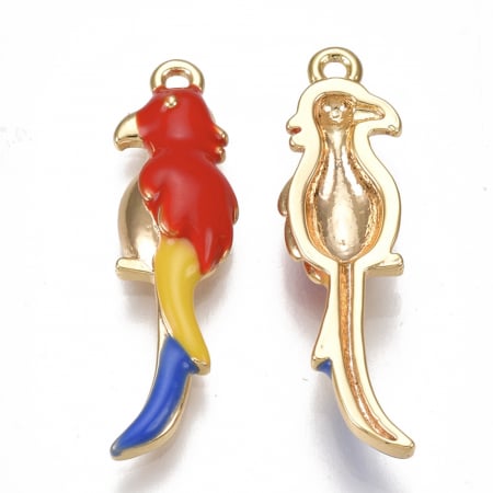 Charm papagal emailat, alama placata cu aur de 18K, 25X7 mm, 1 buc [1]