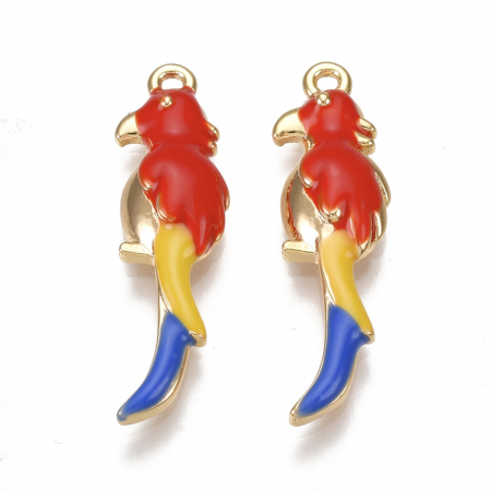 Charm - Charm papagal emailat, alama placata cu aur de 18K, 25X7 mm, 1 buc