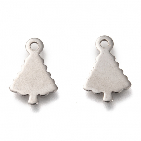 Otel inoxidabil - Charm bradut din otel inoxidabil 304, brad de Craciun, bradut, 14x19 mm- 1 bucata