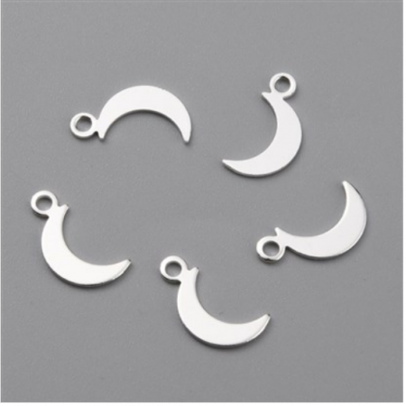 Charm, Pandant, Conector - Charm semiluna din alama placata cu argint, 10,5X 5,5 mm
