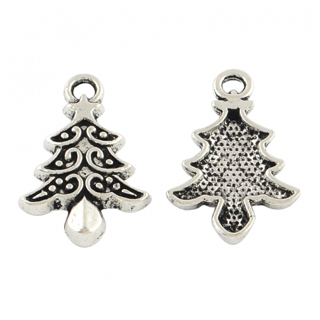 Charm - Charm pom de Craciun argintiu antichizat