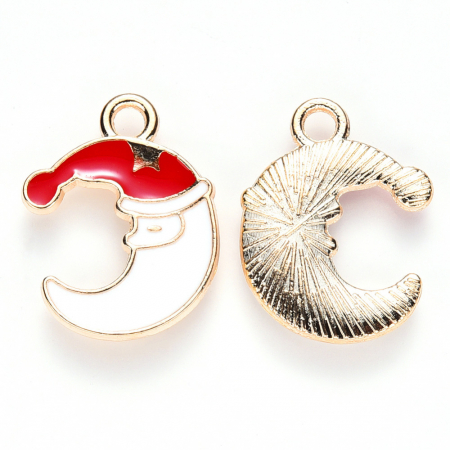 Charm, Pandant, Conector - Charm craciun, emailat auriu semiluna - 20X16mm - 1 bucata