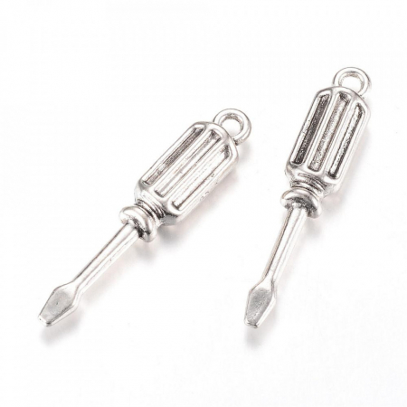 Charm, Pandant, Conector - Charm surubelnita, unealta, argintiu antichizat, 31X6 mm, 1 buc
