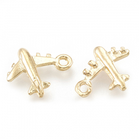 Charm, Pandant, Conector - Charm avion din alama placata cu aur de 18K, 9.5X11.5 mm, 1 buc