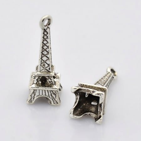 Charm, Pandant, Conector - Charm turnul Eiffel argintiu antichizat - 24 mm - 1 bucata