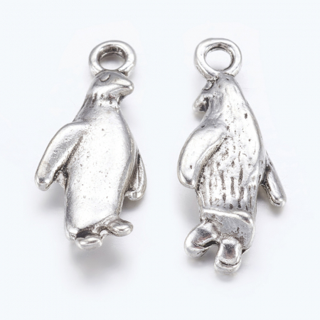 Charm, Pandant, Conector - Charm pinguin argintiu antichizat