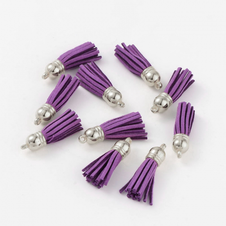 Accesorii diverse - Ciucure tassel din suede culoare blue violet cu capac argintiu 38 X10 mm, 1 bucata