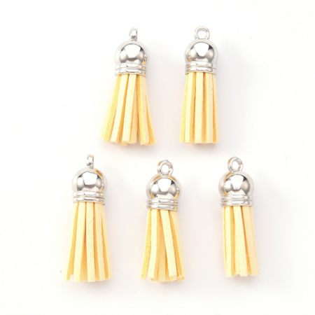Ciucure tassel din suede culoare galbui cu capac argintiu inchis, 38 X10 mm, 1 bucata [1]