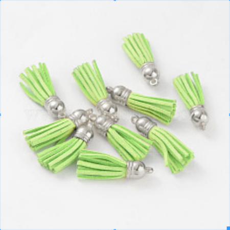 Accesorii diverse - Ciucure tassel din suede culoare verde deschis cu capac argintiu inchis, 38 X10 mm, 1 bucata
