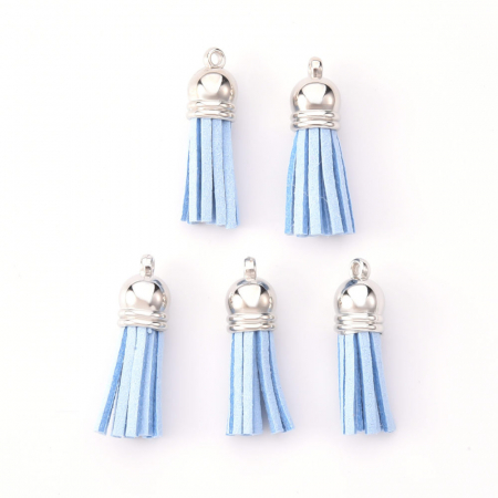 Ciucure tassel din suede culoare roz aprins cu capac argintiu inchis, 38 X10 mm, 1 bucata [1]