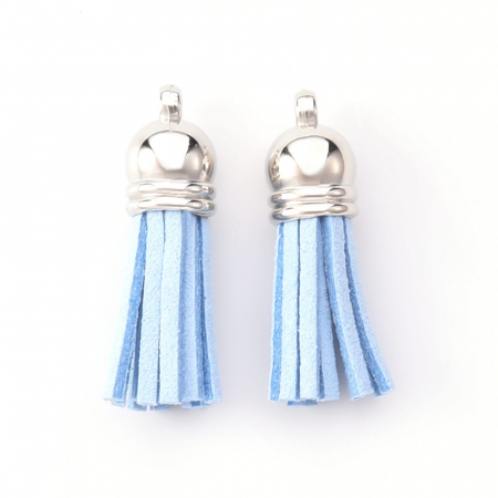 Accesorii diverse - Ciucure tassel din suede culoare roz aprins cu capac argintiu inchis, 38 X10 mm, 1 bucata