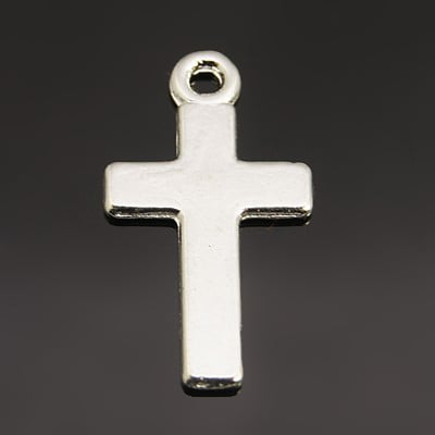 Charm, Pandant, Conector - Charm cruce, cruciulita, din aliaj argintiu, 25 X13 mm- 1 bucata