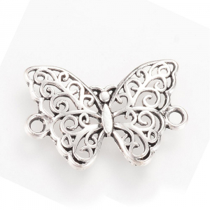 Charm, Pandant, Conector - Conector, argintiu antichizat, fluture, 20 X14 mm- 1 bucata
