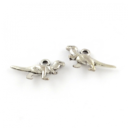 Charm, Pandant, Conector - Charm dinozaur, argintiu antichizat, 21X11 mm, 1 bucata