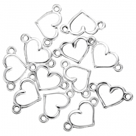 Charm, Pandant, Conector - Conector argintiu antichizat, inimioara - 8x14,5 mm - 1 bucata