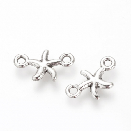 Charm, Pandant, Conector - Conector argintiu antichizat steluta de mare, 9X16 mm - 1 bucata